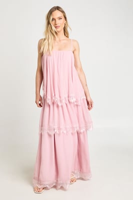Petite Crinkle Chiffon & Lace Layered Maxi Dress