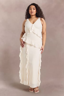 Plus Asymmetric Waist Ruffle Maxi Dress