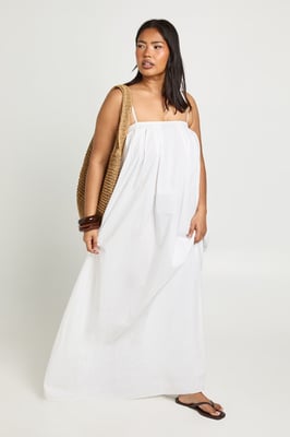 Plus Cotton Poplin Pleated Volume Maxi Dress