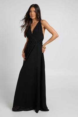 Chiffon Applique Detail Floaty Maxi Dress