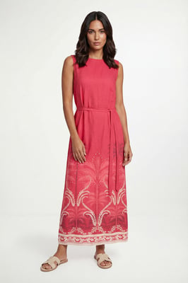 Summer Tropical Belted Maxi Dress