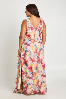 Plus Soft Floral Chiffon Ruffle Maxi Dress