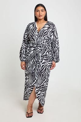 Plus Zebra Textured Tie Detail Maxi Dress