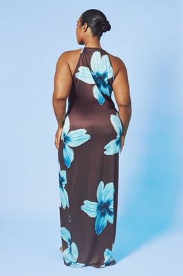Plus Large Floral Racer Neck Maxi Dress