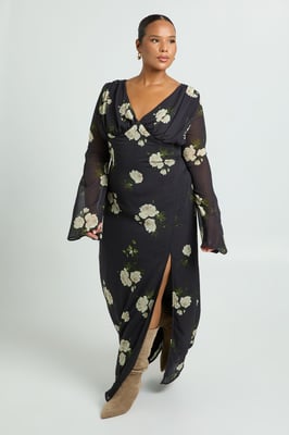 Plus Floral Chiffon Plunge Maxi Dress