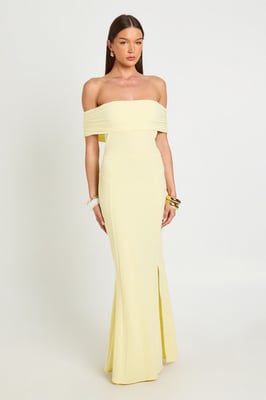 Ruched Bardot Fluid Maxi Dress