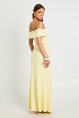 Ruched Bardot Fluid Maxi Dress