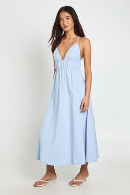 Bengaline Elasticated Waist Detail Cross Back Midaxi Dress