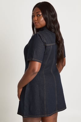 Plus Short Sleeve Cinched Waist Denim Dress