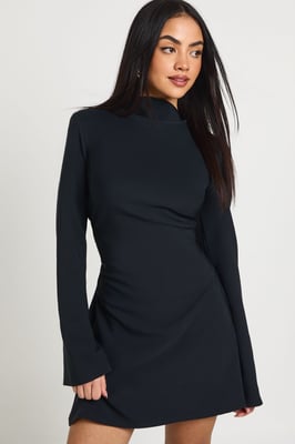 Long Sleeve Ruched High Neck Shift Dress