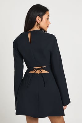 Long Sleeve Ruched High Neck Shift Dress