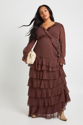 Plus Chiffon Ruched Waist Skater Dress
