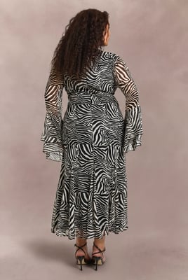 Plus Zebra Flared Cuff Godet Midaxi Skater Dress