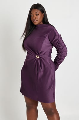 Plus Gold Trim Plisse Skater Dress