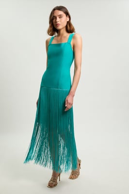 Petite Figure Form Bandage Strappy Tassel Hem Knitted Dress