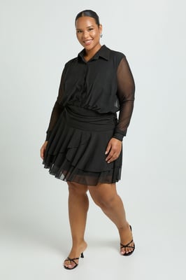 Plus Collared Drop Hem Skater Dress