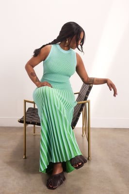 Knit Stripe Stitch Detail Sleeveless Midi Dress