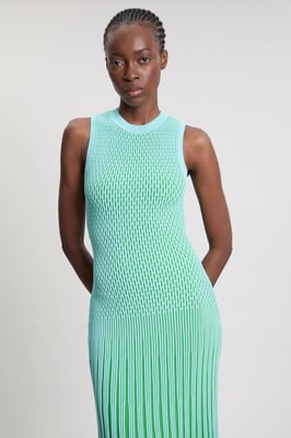 Knit Stripe Stitch Detail Sleeveless Midi Dress