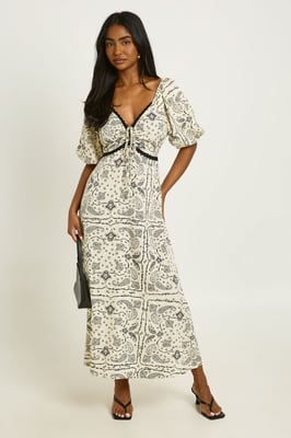 Lace Trim Paisley Print Midaxi Dress