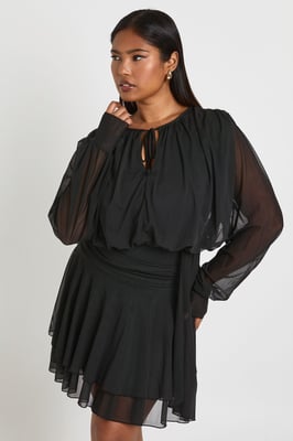 Plus Tie Front Drop Hem Skater Dress
