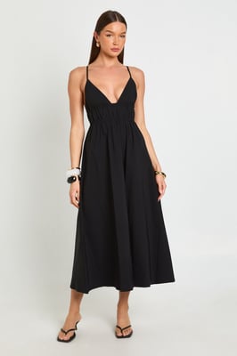 Bengaline Elasticated Waist Detail Cross Back Midaxi Dress