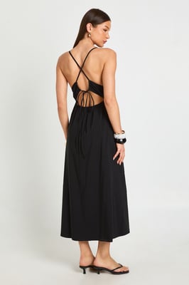 Bengaline Elasticated Waist Detail Cross Back Midaxi Dress