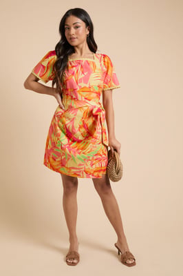 Petite Lace Trim Wrap Skirt Poplin Printed Mini Dress