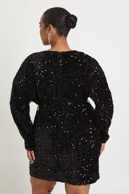 Plus Velvet Sequin Tie Waist Mini Dress