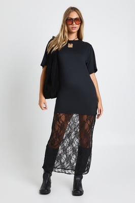 Petite Lace Detail Midaxi T-Shirt Dress