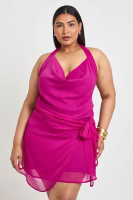 Plus Chiffon Wrap Cowl Neck Mini Dress