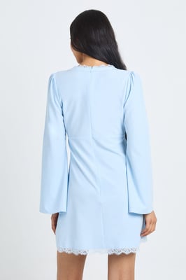 Tall Flared Sleeve Lace Trim Mini Dress