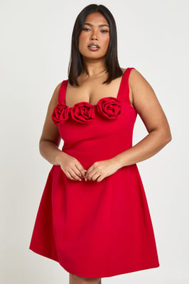 Plus 3D Corsage Tailored Strappy Mini Dress