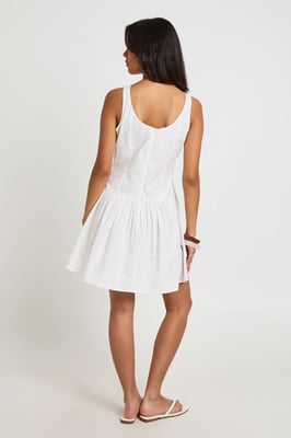 Cotton Poplin Button Through Boat Neck Mini Dress