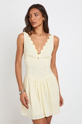 Tall Broderie Scalloped Neck Corset Mini Dress
