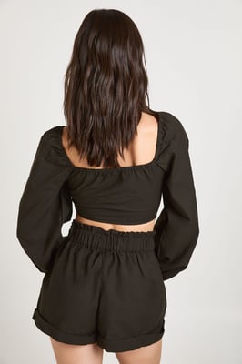 Linen Look Knot Crop & Paperbag Waist Shorts