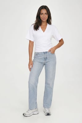 Petite V-Neck Cinched Waist T-Shirt