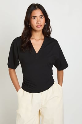 V Neck Cinched Waist T-Shirt