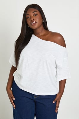 Plus Sheer Slub Off The Shoulder Oversized T-Shirt