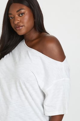 Plus Sheer Slub Off The Shoulder Oversized T-Shirt