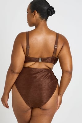 Plus Metallic Crinkle Knot Bikini Top & High Waist Bottom