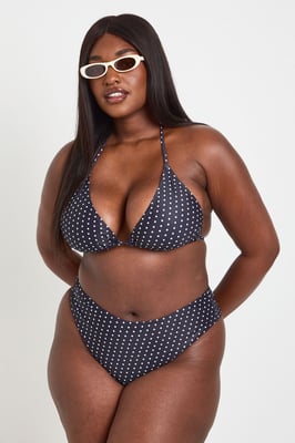 Plus Polka Dot Print Triangle Bikini Top & High Waist Bottom Set
