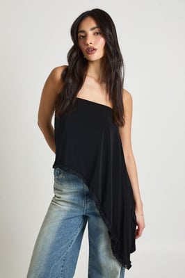 Double Layer Slinky Bandeau Asymmetric Longline Top