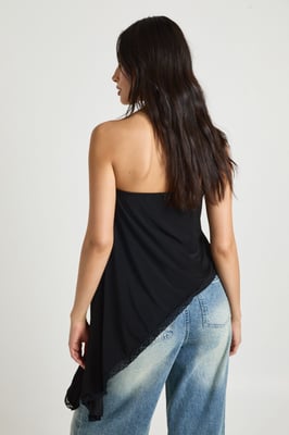 Double Layer Slinky Bandeau Asymmetric Longline Top