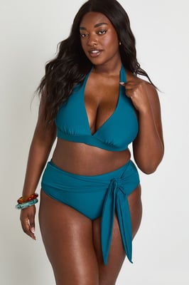 Plus Tummy Control Wrap Detail High Waist Bikini Bottom