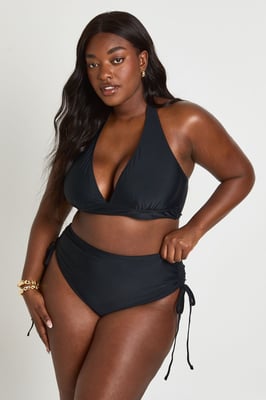 Plus Tummy Control Ruched High Waist Bikini Bottom