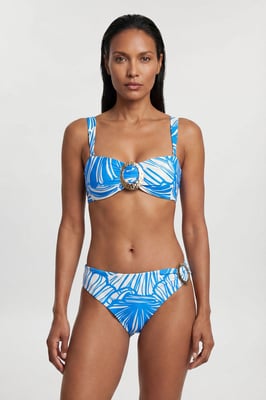 Blue Abstract Print High-Waisted Bikini Bottom