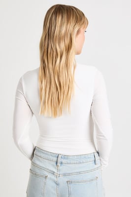 Petite Double Layer Slinky Long Sleeve Crew Neck Bodysuit