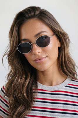 Silver Oval Metal Framed Sunglasses
