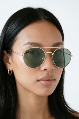 Gold Metal Framed Round Aviator Sunglasses