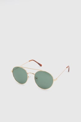 Gold Metal Framed Round Aviator Sunglasses